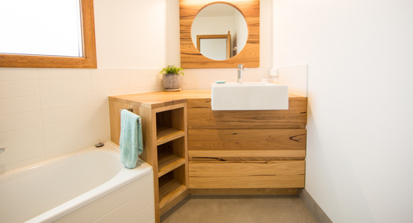 Asymmetrical corner vanity