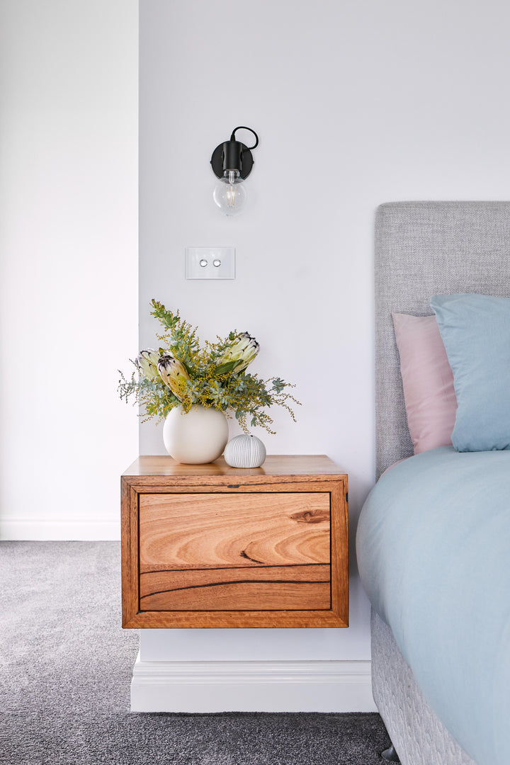 Wall hung timber bedside table