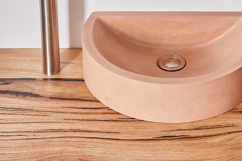 French Rose Pink concrete half circle basin