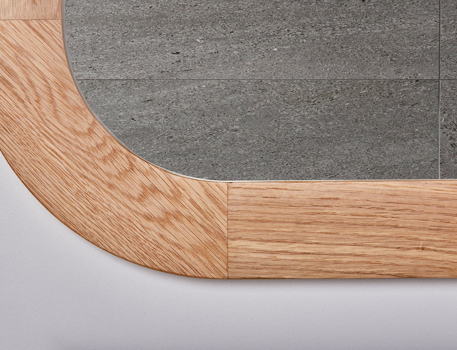 Curved rectangle mirror wood
