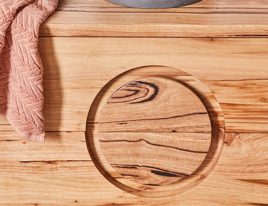 Feature filled Messmate timber vanity with round handle