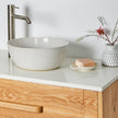 American Oak timber vanity with white stone top 
