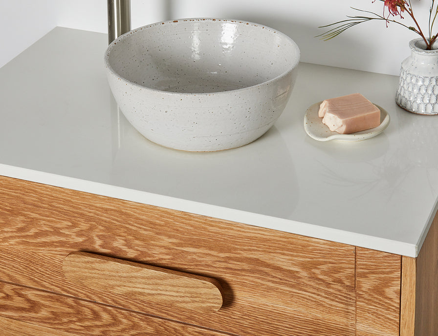 Timber Vanity Rounded Shaker style timber vanity with stone top | Bombora Custom Furniture