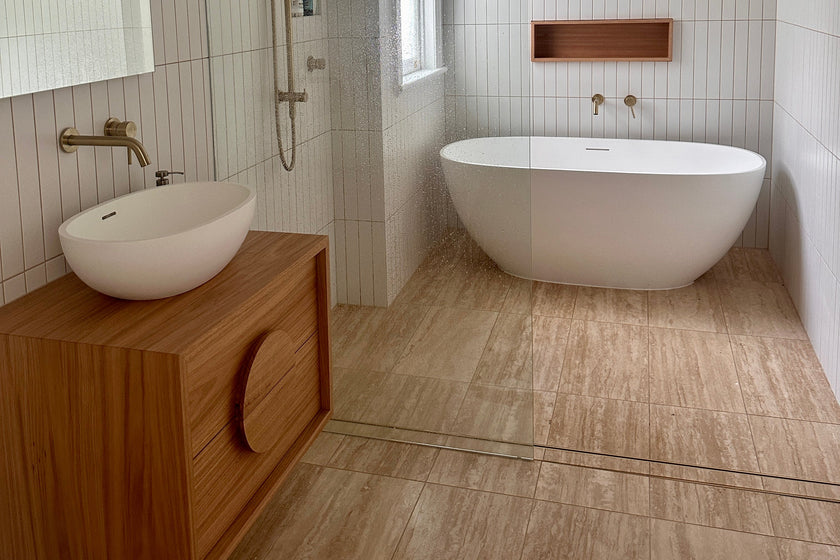 custom Australian timber vanity with round handle