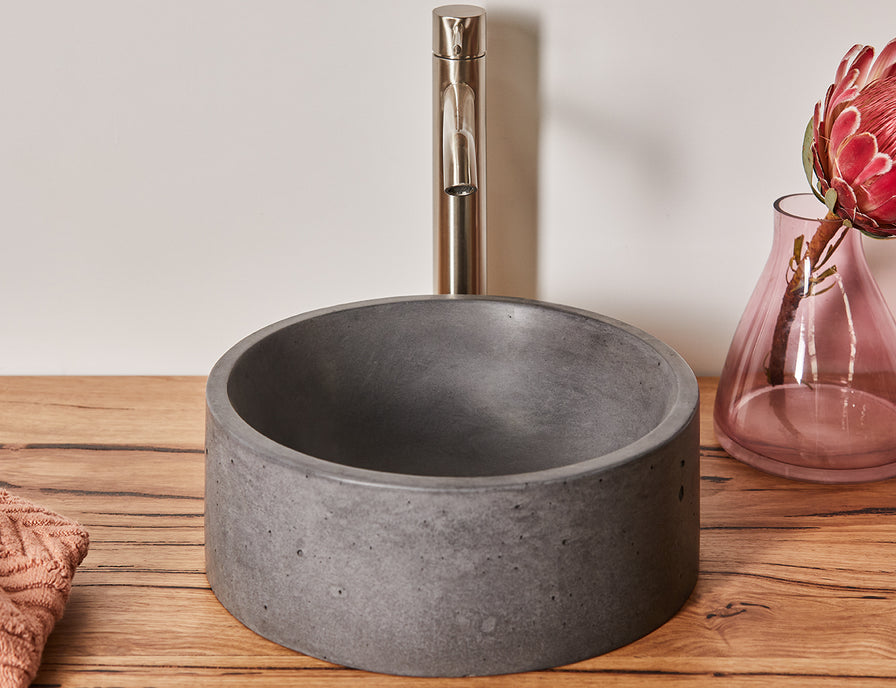 Charcoal grey round concrete basin 310mm diameter
