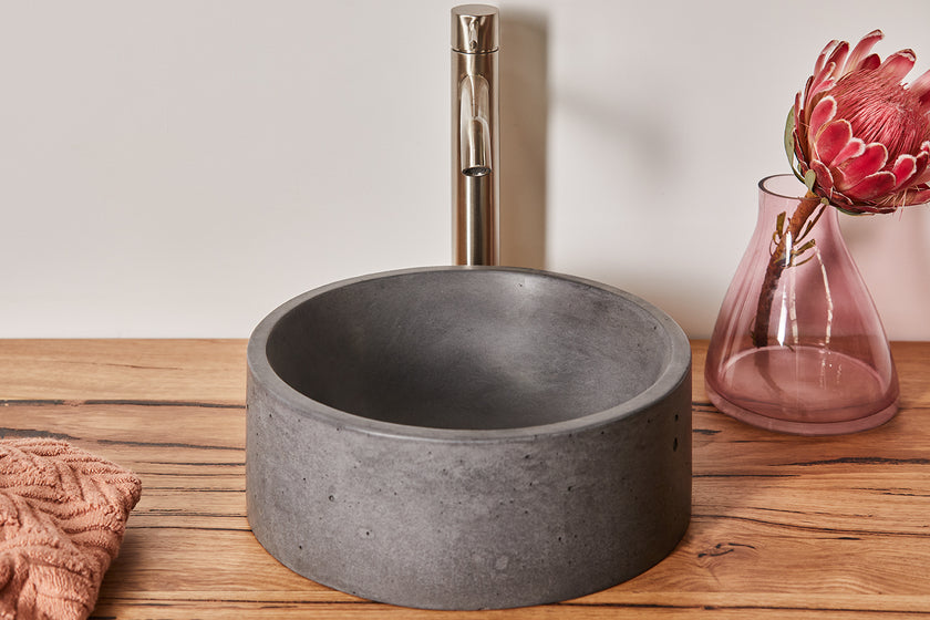 Charcoal grey round concrete basin 310mm diameter