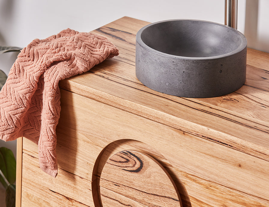 dark gray round concrete basin 310mm diameter