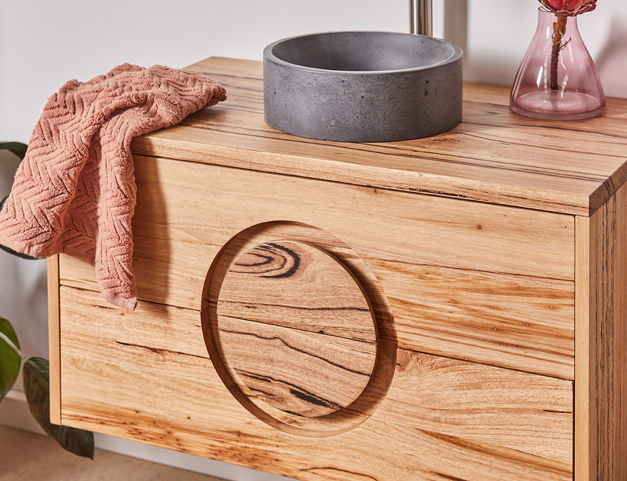integrated round handle on timber vanity
