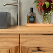 recycled timber vanity with round handles and curved ends