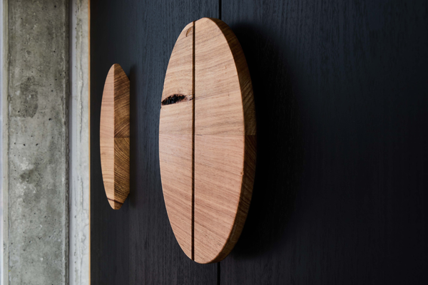 Half moon timber handles pair Messmate wood