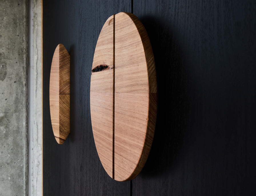 Large half circle wood handle pair