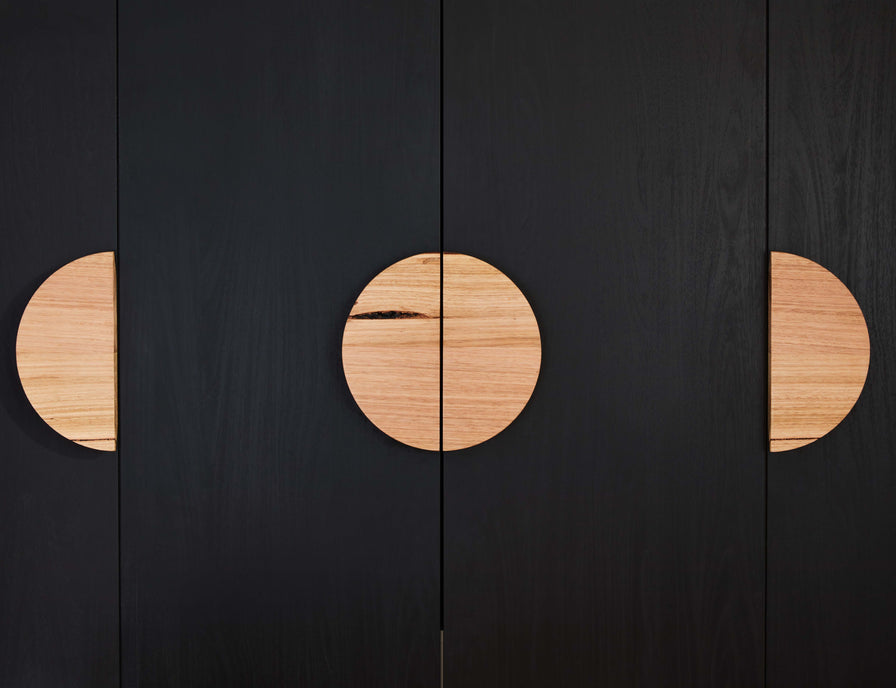 Half circle timber handles for cabinet doors