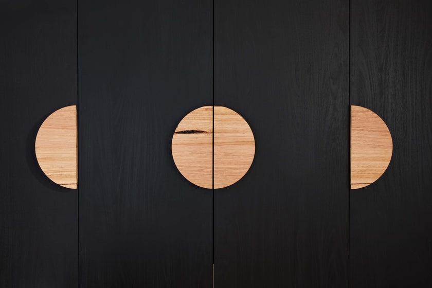Half circle timber handles for cabinet doors