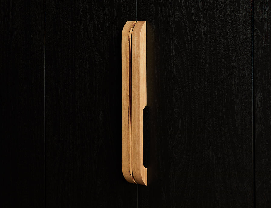Modern timber linear cabinet handle pair
