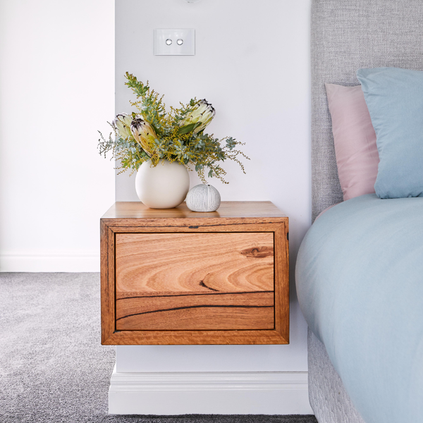 recycled timber floating bedside table floating