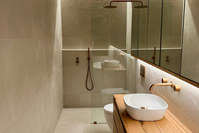 Made to order timber mirror cabinet with LED lights