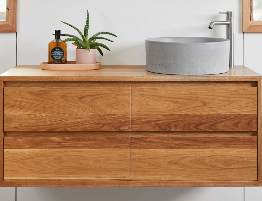 American Oak timber vanity with drawers