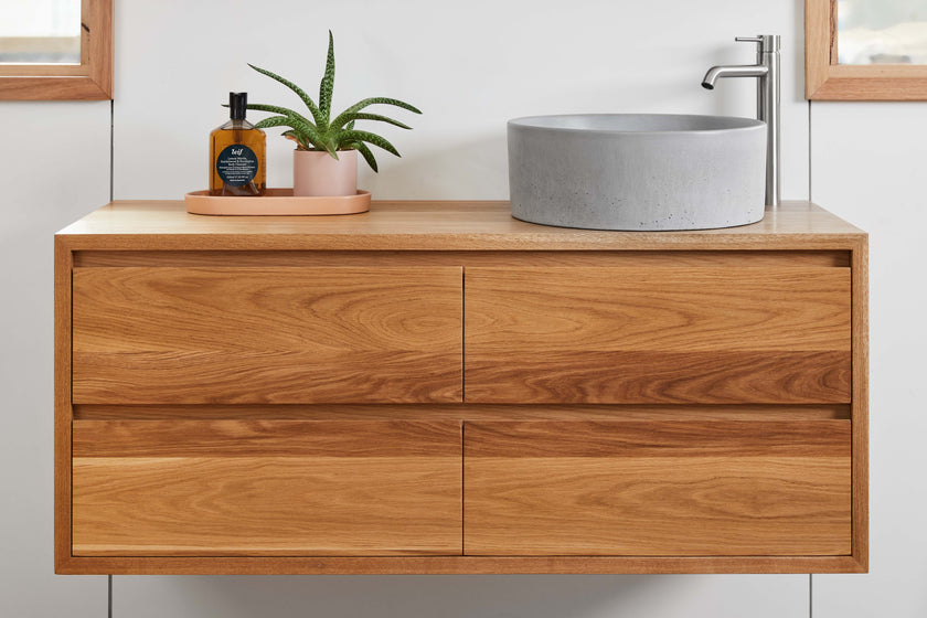American Oak timber vanity with drawers