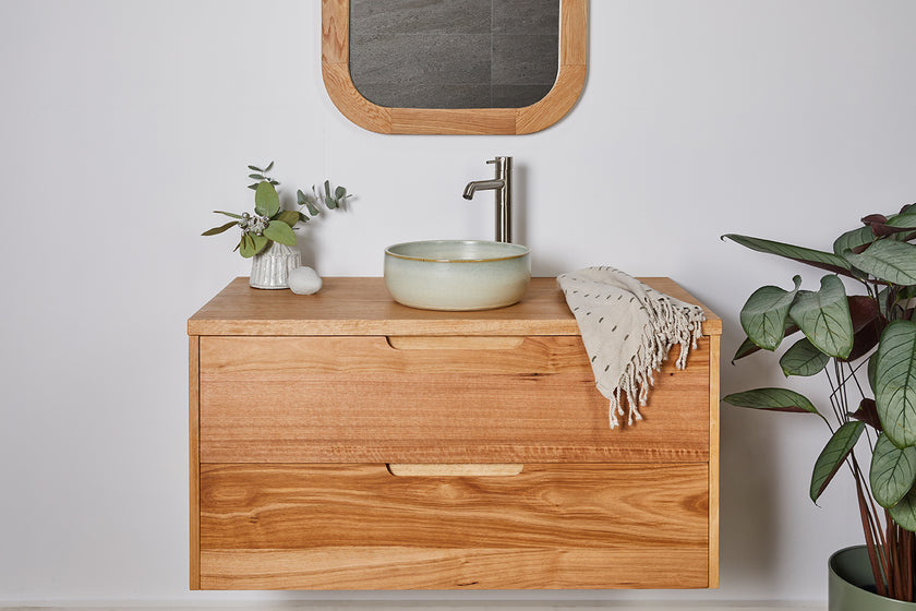 Made to order timber vanity with finger pulls