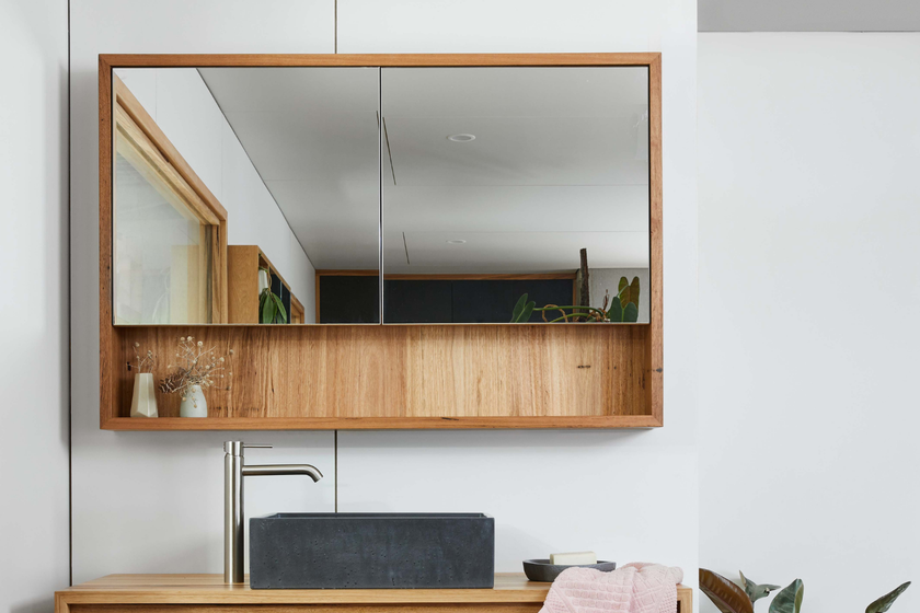 Custom made timber mirror cabinet in Messmate