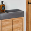 timber small vanity with concrete basin
