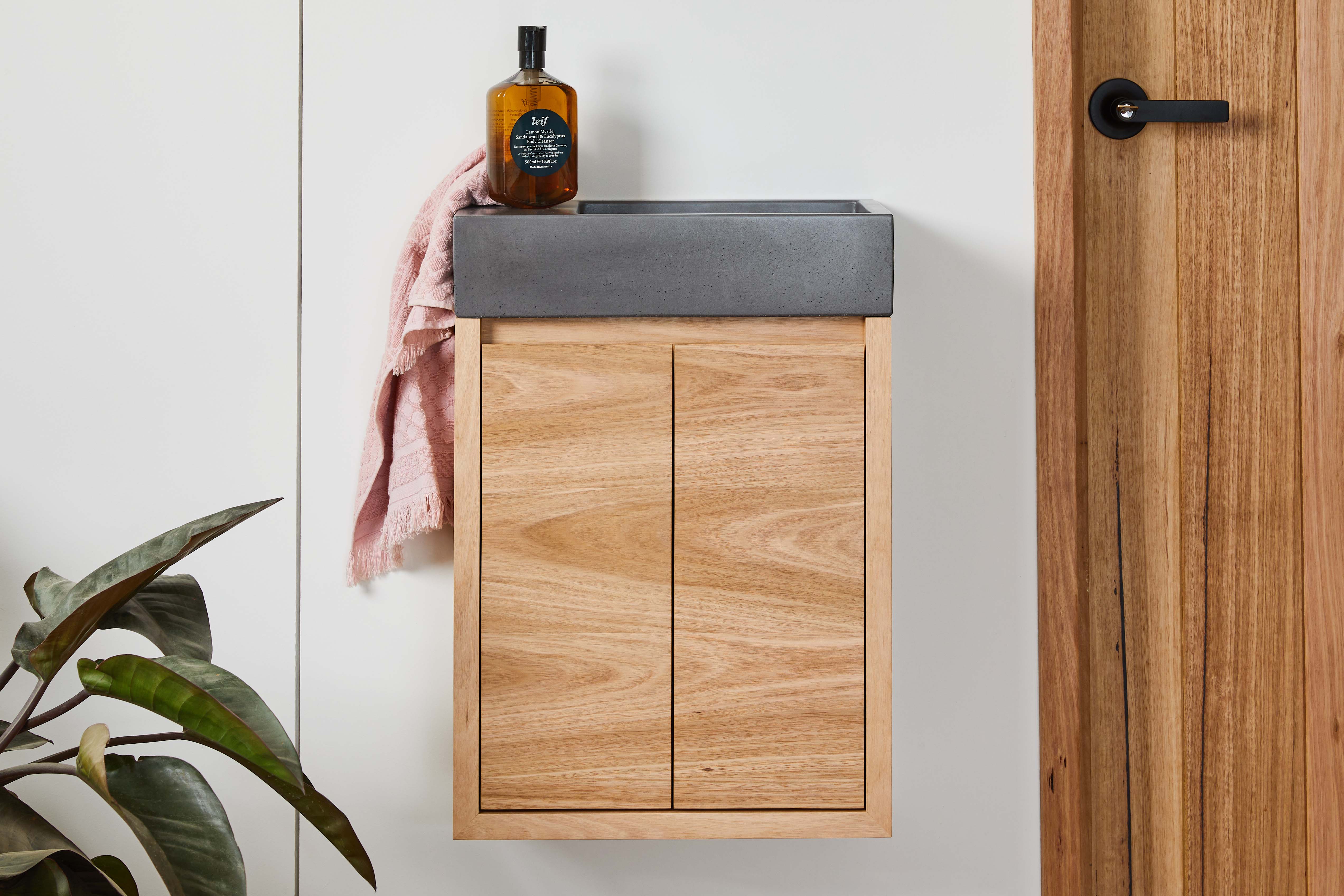 Small powder room  timber vanity 