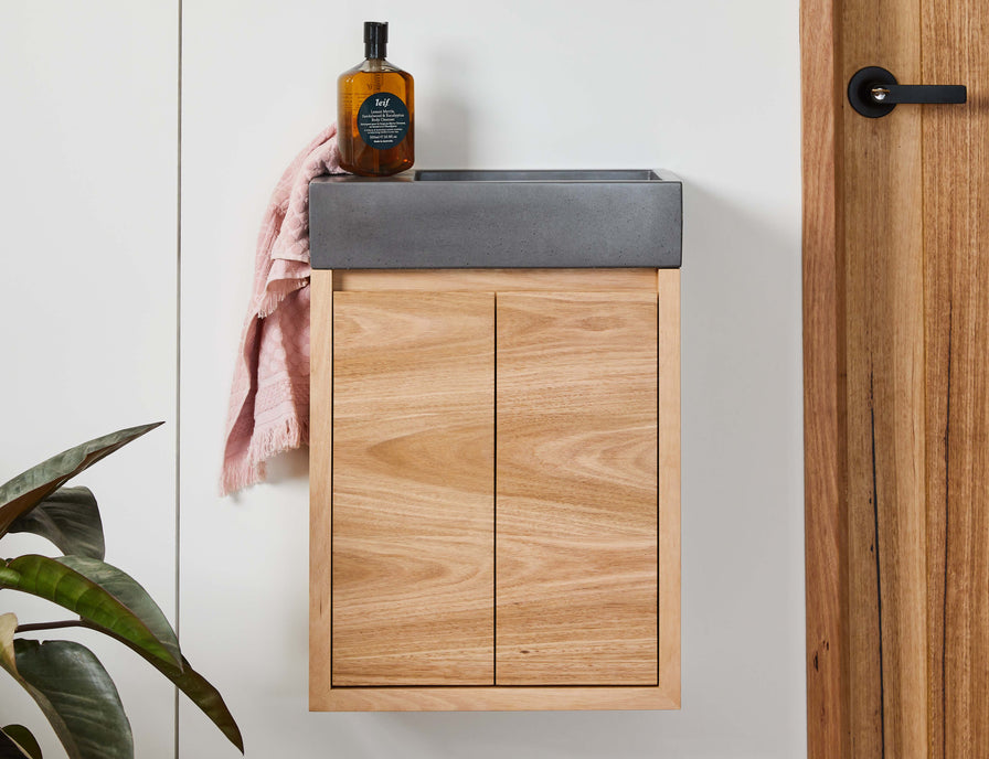 Small powder room  timber vanity 
