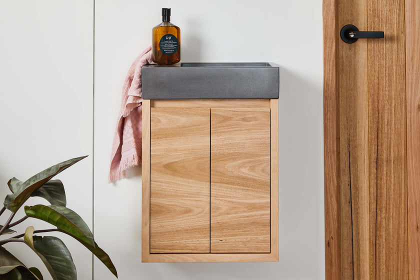 Small powder room  timber vanity 