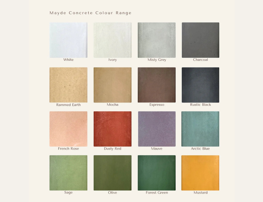 Colour options for Mayde Concrete Basins