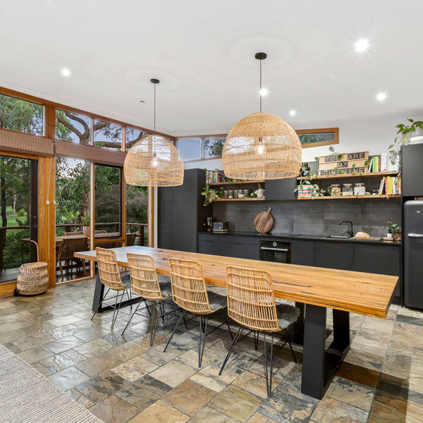 Messmate timber dining table with blackmetal legs