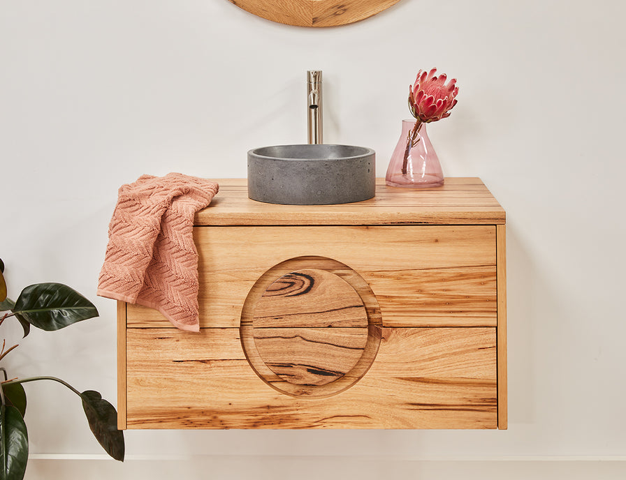 Made to order timber vantiy with feature round handle 