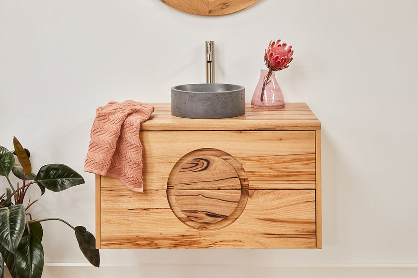 Made to order timber vantiy with feature round handle 