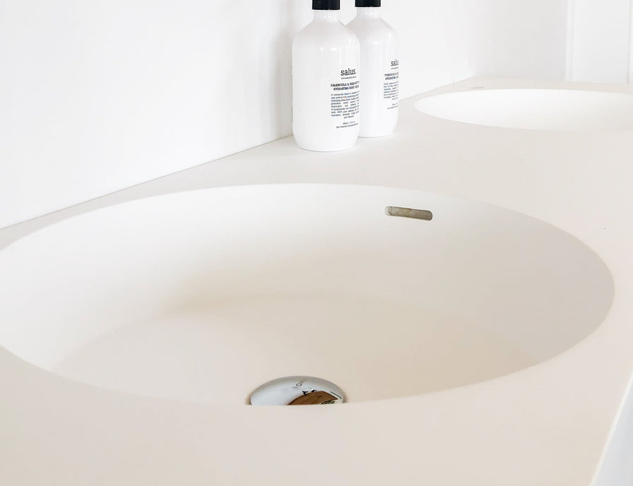 made to order timber vanity with omvivo top