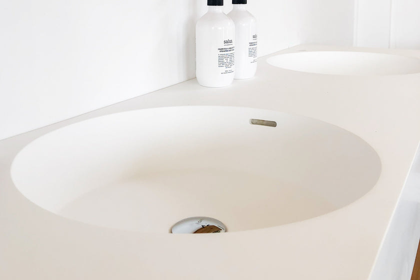 made to order timber vanity with omvivo top