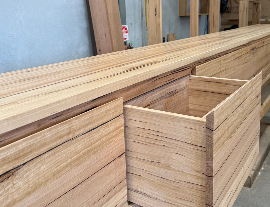 Messmate timber TV cabinet with drawers