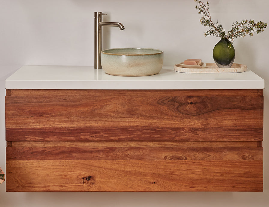 made to order timber vanity with stone top