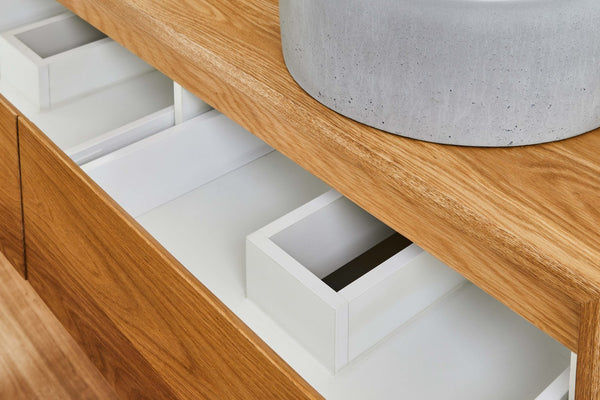 White melamine internals for timber vanities