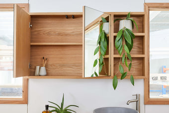 Custom made real wood shaving cabinet with open shelves
