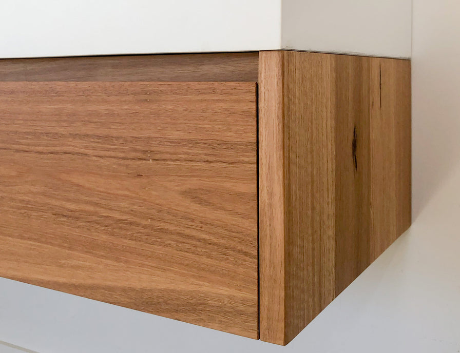 close up Yamba timber vanity shadowline finger pull