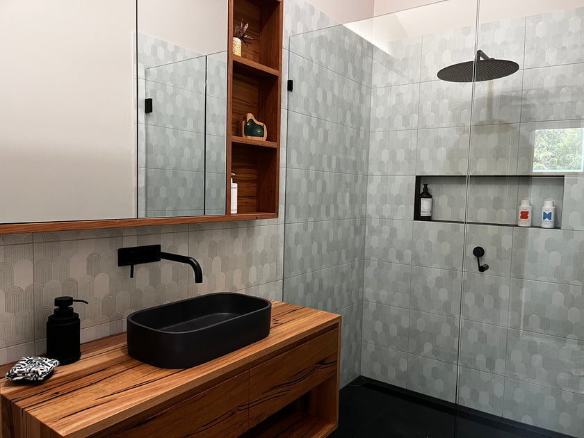 Made to order recycled timber bathroom mirror cabinet