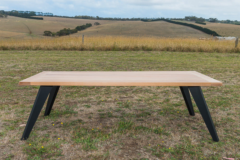 American Oak dining table with black legs