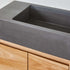 dark grey concret basin on small powder room vanity