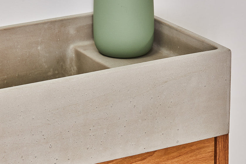 timber and concrete small vanity for powder room