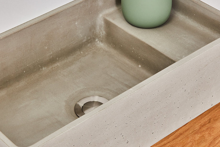 made to order timber vanity with concrete sink
