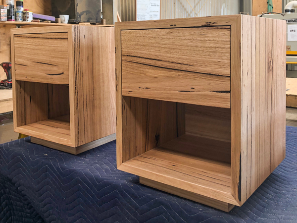 messmate wooden bedside tables with drawer and open shelf