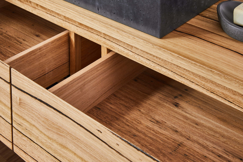 timber bathroom vanity with solid internals